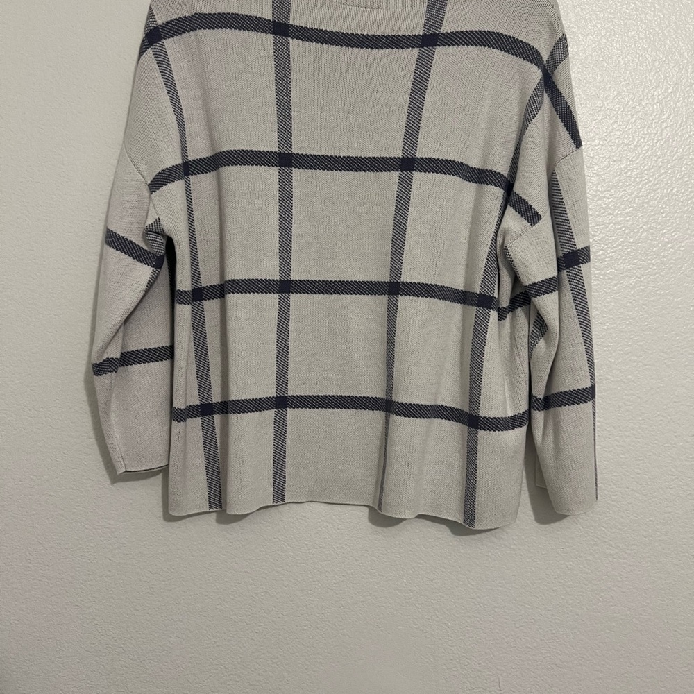 Ann Taylor Factory Plaid Sweater - Cream and Black